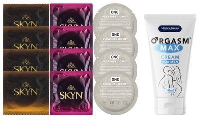 Комплект: Пролонгатор Medica-Group Orgasm Max 50 мл + 8 шт SKYN + 4 шт ONE Pleasure Dome SOS10976 фото