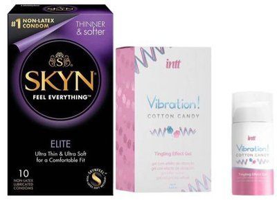 Набор из SKYN Elite (10 шт) + Жидкий вибратор Intt Vibration Cotton Candy (15 мл) SOS9723 фото