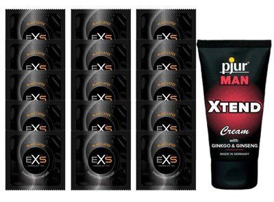 Комплект EXS Black Latex 15 шт + pjur MAN Xtend Cream 50 мл SOS14633 фото