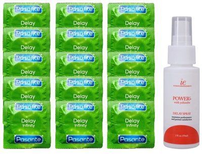 Комплект: Pasante Delay 15 шт + Пролонгатор Doc Johnson Power+ with Yohimbe Delay Spray For Men (59 мл) SOS11076 фото