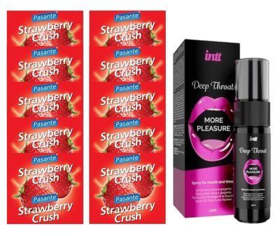 Набір Pasante Strawberry Crush 10 шт + Intt Deep Throat Oral Spray (12 мл) SOS13985 фото