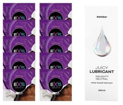 Комплект: з EXS Chocolate 10 шт + Лубрикант Satisfyer Juicy Naughty Neutral water based 300 мл SOS11327 фото