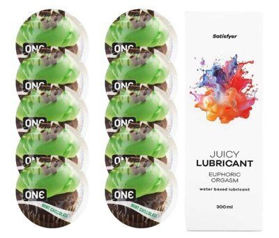 Комплект ONE Mint Chocolate 10 шт. + Лубрикант Satisfyer Juicy Lubricant Euphoric Orgasm (300 мл) SOS12382 фото