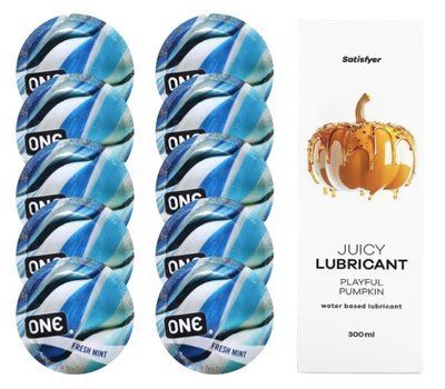 Набор: One Fresh Mint 10 шт. + Лубрикант Satisfyer Playful Pumpkin 300 мл SOS12432 фото