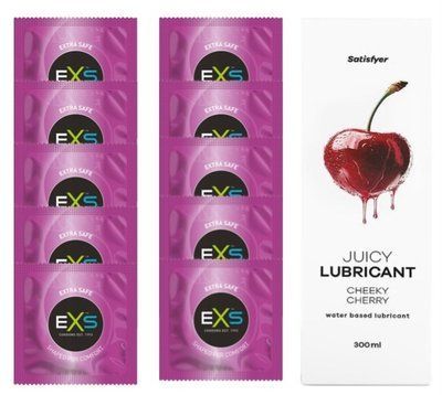 Комплект: EXS EXTRA SAFE 10 шт. + Лубрикант Satisfyer Cheeky Cherry 300 мл SOS11480 фото