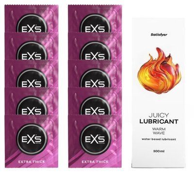Набір: EXS Extra Thick 10 шт. + Лубрикант Satisfyer Warm Wave 300 мл SOS11176 фото