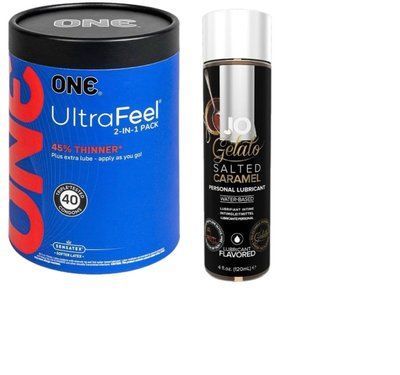 ONE UltraFeel 2-в-1. 40 шт+Лубрикант на водній основі System JO GELATO SALTED CARAMEL (120 мл) SOS6435 фото