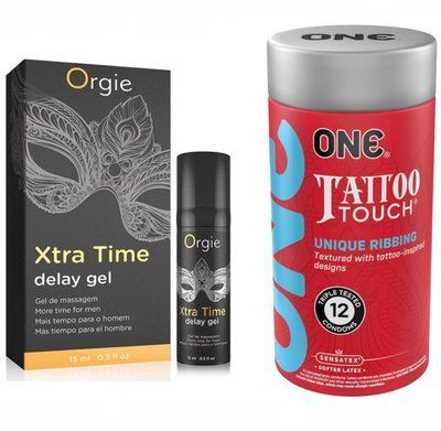 Гель для мужчин ORGIE X-TRA TIME, 15 мл и ONE Tattoo Touch Pack &ndash; 12 шт SOS769 фото