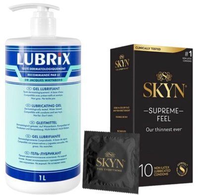 Набор из Лубриканта на водной основе Lubrix (1 л) + Skyn ​​Supreme Feel 10 шт SOS8813 фото