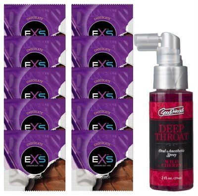 Комплект EXS Chocolate 10 шт + Doc Johnson GoodHead DeepThroat Spray Wild Cherry 59 мл SOS14135 фото