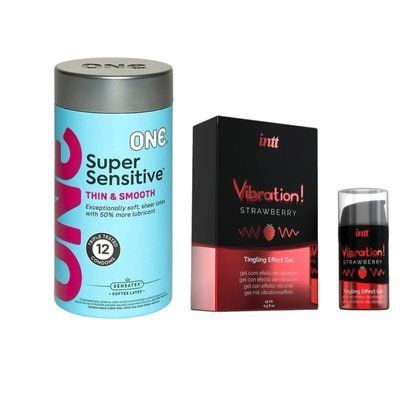 ONE Super Sensitive Pack 12 шт.+ Рідкий вібратор Intt Vibration Strawberry (15 мл) SOS6541 фото