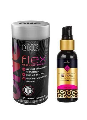 ONE Flex 10 шт. + Возбуждающая смазка на гибридной основе Sensuva - Ultra-Stimulating On Insane (57 мл) SOS6405 фото