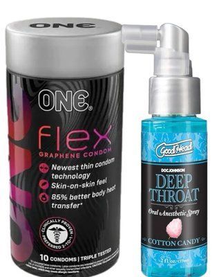 Комплект Набір 10 штук ONE Flex графен + Спрей Doc Johnson GoodHead DeepThroat Spray - Cotton Candy 59 мл SOS6255 фото