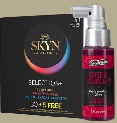 Комплект Skyn ​​Selection 30 шт + 5 из 5 Senses , 35 шт + Спрей Doc Johnson Good Head Deep Throat Spray Wild Cherry 59 мл SOS5499 фото