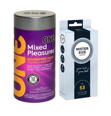 ONE Mixed Pleasures &ndash; 12 шт и Mister Size - Pure Feel - 53 (10 шт) SOS987 фото