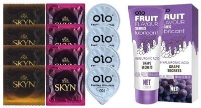 Комплект: Лубрикант OLO со вкусом винограда (120 мл) + 8 шт. SKYN + 4 шт. OLO Feeling Ultrathin SOS10645 фото
