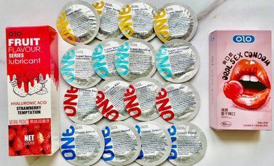 Набор 26 шт ONE Classic, Super Sensitive, Super Studs, Extreme ribs + OLO Oral Candy + Гель-лубрикант 120 мл OLO SOS1732 фото