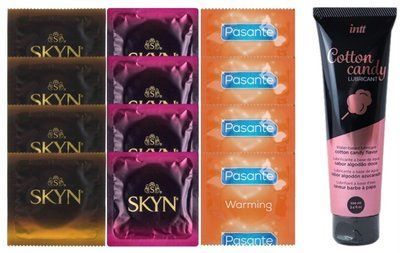 Комплект: Лубрикант Intt Cotton Candy (100мл) +8 шт. SKYN+4 шт. Pasante Warming SOS10443 фото