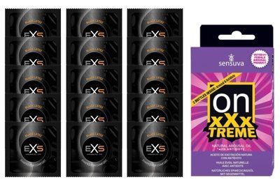 Комплект EXS Black Latex 15 шт + Sensuva ON xXxTREME Arousal Oil with Antidote (5 мл + 5 мл) SOS14651 фото