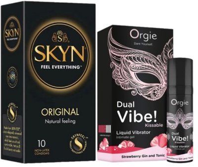 Набор из SKYN Original (10 шт) + Жидкий вибратор Orgie Dual Vibe! Strawberry Gin & Tonic Kissable Liquid Vibrator (15 мл) SOS9891 фото