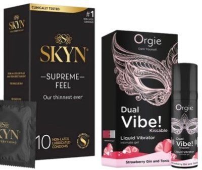 Набор из Skyn ​​Supreme Feel 10 шт + Жидкий вибратор Orgie Dual Vibe! Strawberry Gin & Tonic Kissable Liquid Vibrator (15 мл) SOS10291 фото