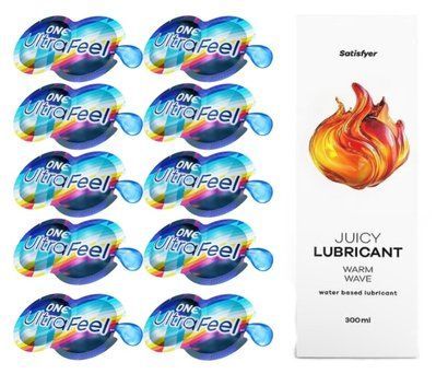 Комплект 𝐎𝐍𝐄 𝐔𝐥𝐭𝐫𝐚𝐅𝐞𝐞𝐥 10 шт. + Лубрикант Satisfyer Juicy Lubricant Warm Wave (300 мл) SOS12300 фото
