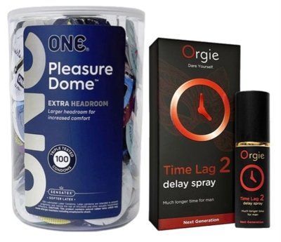 Набор из ONE Pleasure Dome, 100 шт + Пролонгатор Orgie Time Lag 2 Delay Spray, 10 мл SOS9581 фото