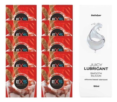 Комплект: EXS STRAWBERRY SUNDAE 10 шт. + Лубрикант Satisfyer Smooth Silicon 150 мл SOS11448 фото