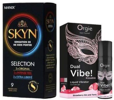 Набір з SKYN Selection (9 шт) + Рідкий вібратор Orgie Dual Vibe! Strawberry Gin & Tonic Kissable Liquid Vibrator, 15 мл SOS9691 фото