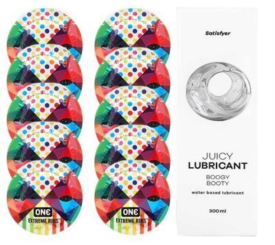 Комплект One Extreme ribs 10 шт. + Лубрикант Satisfyer Juicy Lubricant Boogy Booty (300 мл) SOS12150 фото