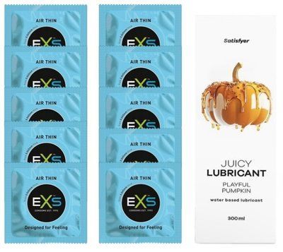 Набір: EXS Air Thin 10 шт. + Лубрикант Satisfyer Playful Pumpkin 300 мл SOS11194 фото