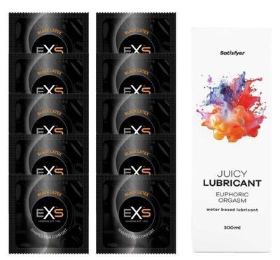 Набір: EXS Black Latex 10 шт. + Лубрикант Satisfyer Juicy Euphoric Orgasm, 300 мл SOS11144 фото