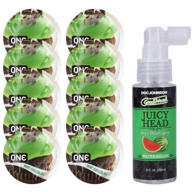 Комплект ONE Mint Chocolate 10 шт + Doc Johnson GoodHead Juicy Head Dry Mouth Spray Watermelon (59 мл) SOS13853 фото