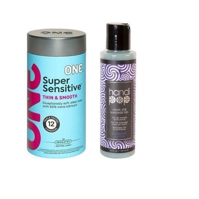 ONE Super Sensitive Pack 12 шт.+ гель Sensuva &mdash; Handipop Blueberry Muffin 125мл SOS6508 фото