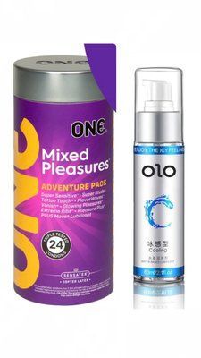 ONE Mixed Pleasures 24 шт и Лубрикант OLO Охлаждающий 60 мл SOS638 фото