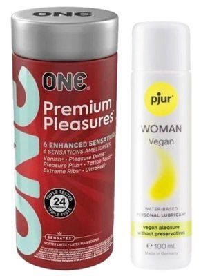 Комплект ONE Premium Pleasures 24 шт + Pjur Woman Vegan 100 мл SOS13003 фото