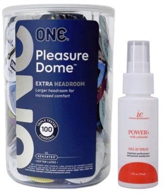 Набор из ONE Pleasure Dome, 100 шт + Пролонгатор Doc Johnson Power+ с Yohimbe Delay Spray For Men (59 мл) SOS9582 фото