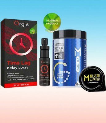 Пролонгатор для мужчин Time Lag, 25 мл. ORGIE + Muaisi 0.02 мм Blue &ndash; 12 шт (банка) SOS6686 фото