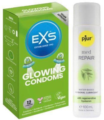 Комплект EXS Glowing 12 шт + Pjur MED Repair Glide 100 мл SOS13603 фото