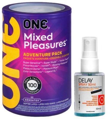 Набор из ONE Mixed Pleasures 100 шт + Пролонгатор LOVELY LOVERS DELAY SPRAY 50 ML SOS9482 фото