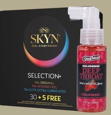 Комплект Skyn ​​Selection 30 шт + 5 из 5 Senses , 35 шт + Спрей Doc Johnson GoodHead Deep Throat Spray Sweet Strawberry 59 мл SOS5500 фото