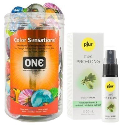 Набор из ONE Color Sensations 100 шт + Пролонгатор pjur MED Prolong Spray 20 мл SOS9182 фото
