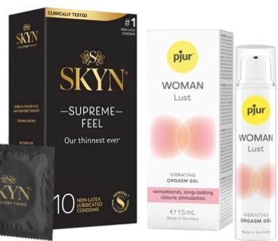 Набір з Skyn Supreme Feel 10 шт + Рідкий вібратор pjur Woman Lust (15 мл) SOS10292 фото