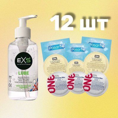 Комплект 12 шт One, Pasante + Лубрикант EXS Aloe 250 мл (прозрачный) SOS4283 фото