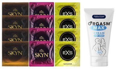 Комплект: Пролонгатор Medica-Group Orgasm Max 50 мл + 8 шт SKYN + 4 шт EXS Banana SOS10946 фото