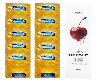 Набір: Pasante Naturelle 10 шт. + Лубрикант Satisfyer Cheeky Cherry (300 мл) SOS12051 фото
