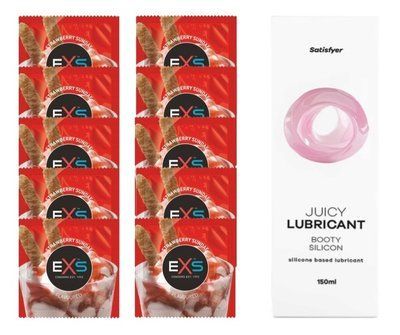 Комплект: EXS STRAWBERRY SUNDAE 10 шт. + Лубрикант Satisfyer Booty Silicon 150 мл SOS11449 фото
