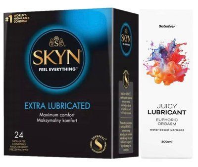 Комплект Лубрикант Satisfyer Juicy Lubricant Euphoric Orgasm 300 мл + SKYN Extra Lube 24 шт SOS12653 фото