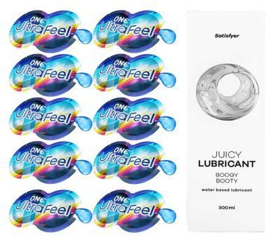 Комплект 𝐎𝐍𝐄 𝐔𝐥𝐭𝐫𝐚𝐅𝐞𝐞𝐥 10 шт. + Лубрикант Satisfyer Juicy Lubricant Boogy Booty (300 мл) SOS12301 фото