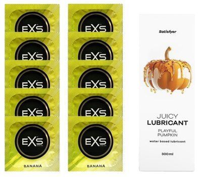Комплект: з EXS Banana 10 шт + Лубрикант Satisfyer Juicy Playful Pumpkin water based 300 мл SOS11346 фото